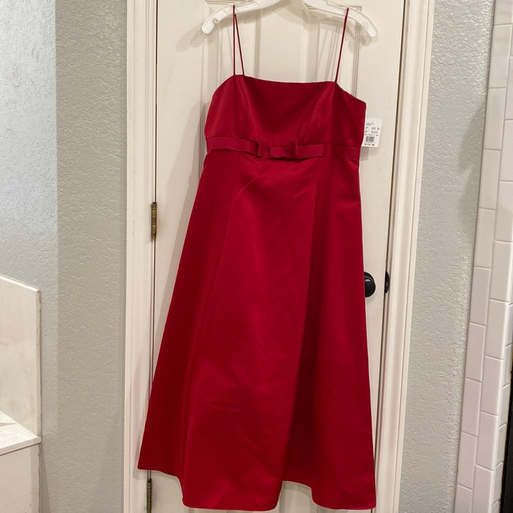 Cherry red evening gown.